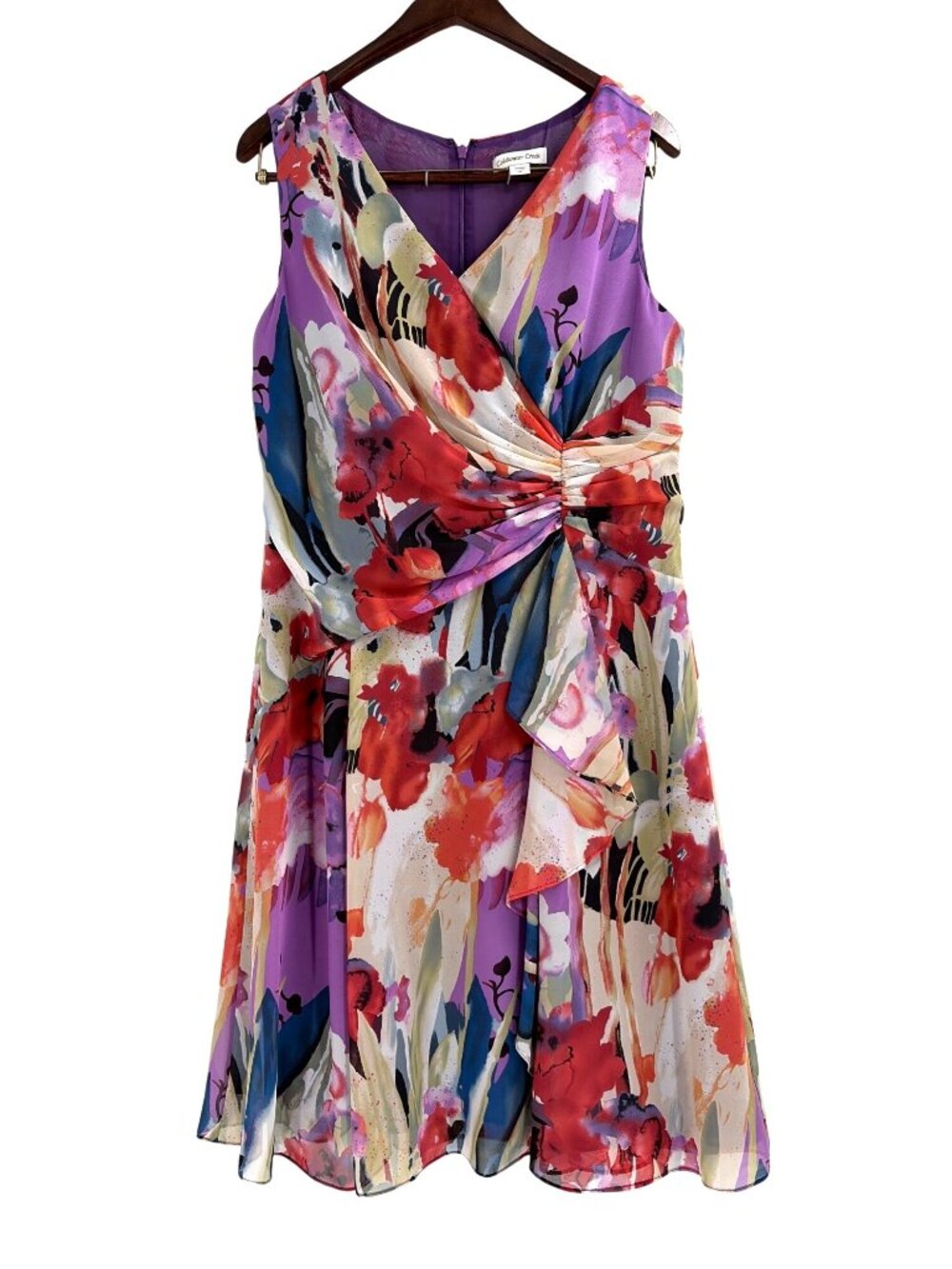 Coldwater Creek Womens Size 14 Sleeveless Floral Dress Flowy Summer Draped Party